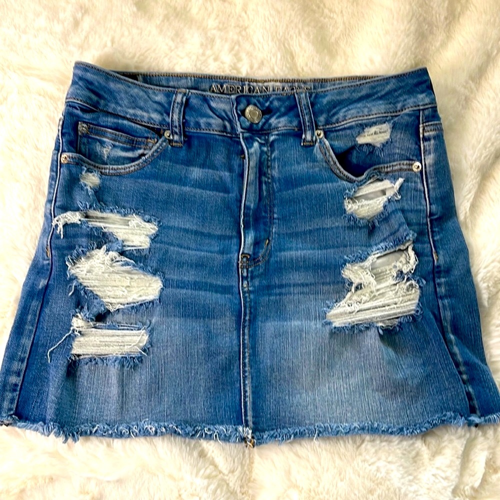 Denim Distressed Mini Skirt